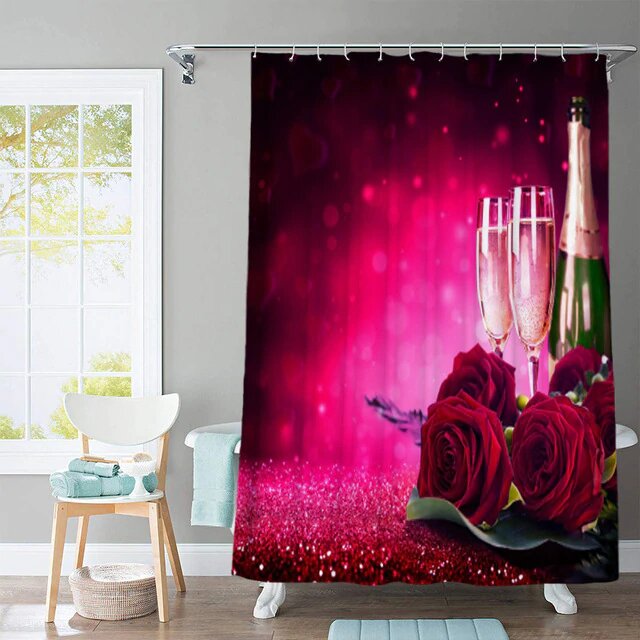 Cortina de ducha romántica rosas rojas