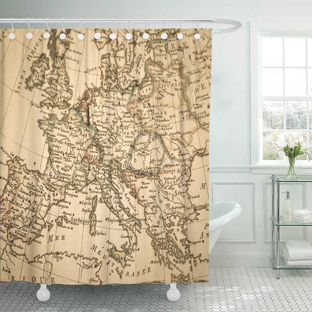 Cortina Ducha Vintage Mapa Antiguo Europa