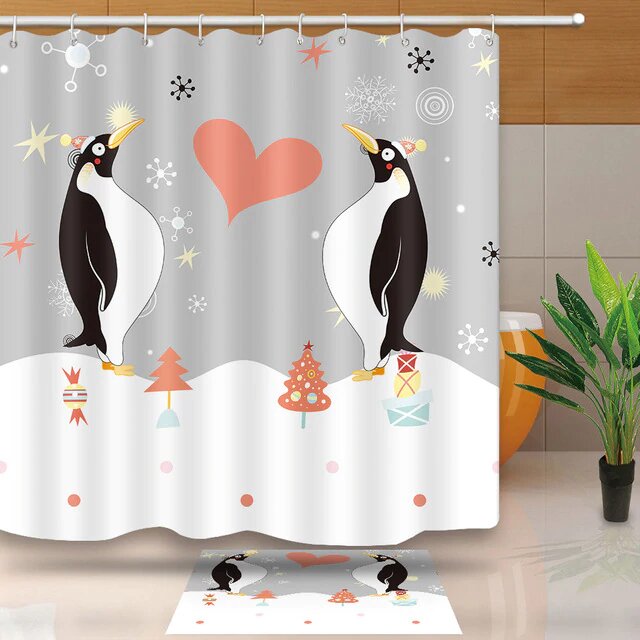 Cortina de Ducha Pingüinos Divertidos Navidad