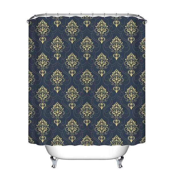 Cortina de ducha negra con damasco dorado