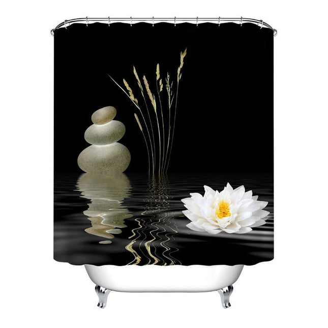 Cortina de Ducha Zen Flor Loto Negra