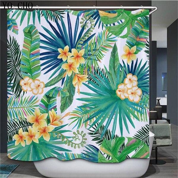 Cortina de ducha tropical azul verde