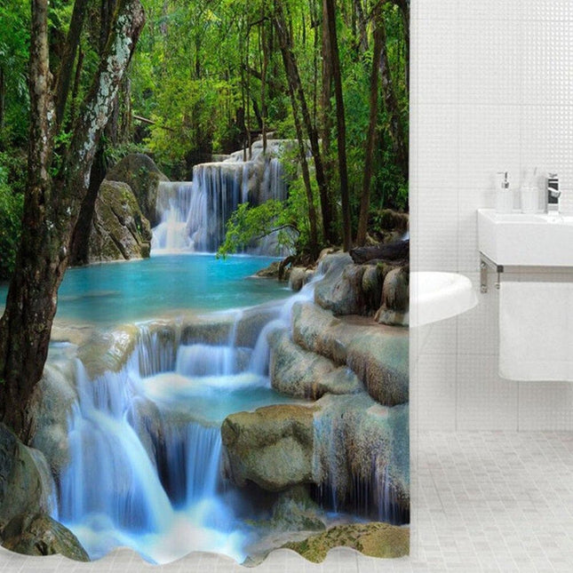 Cortina de ducha paisaje cascada bosque