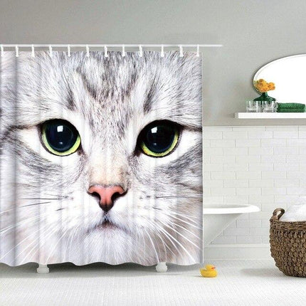 Cortina de ducha primer plano gato blanco