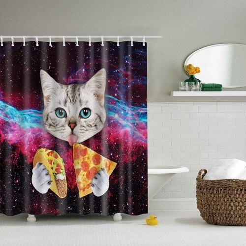 Cortina Ducha Divertida Gato Pizza Galaxia