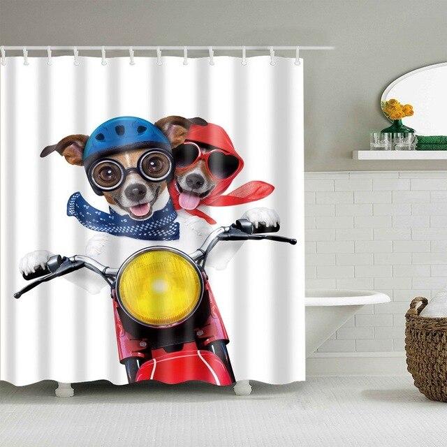 Cortina de ducha perros graciosos en moto