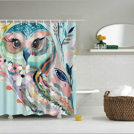 Cortina de ducha búho estilo acuarela