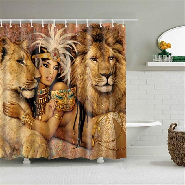 Cortina de ducha reina africana y leones