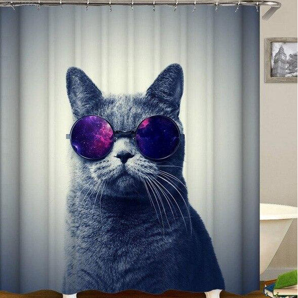 Cortina Ducha Gato Gracioso con Gafas