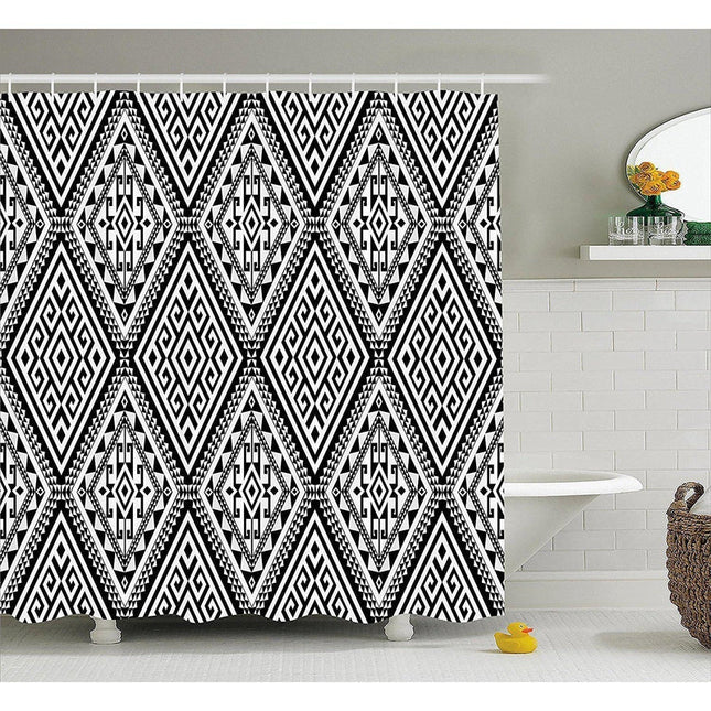 Cortina de Ducha Geométrica Estilo Azteca