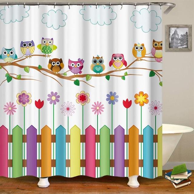 Cortina de ducha infantil con búhos