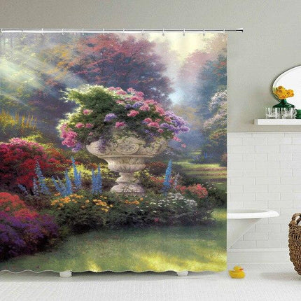 Cortina de Ducha Paisaje Jardín Florido
