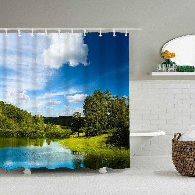 Cortina de ducha con paisaje lago