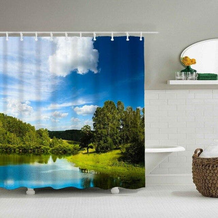 Cortina de ducha con paisaje lago