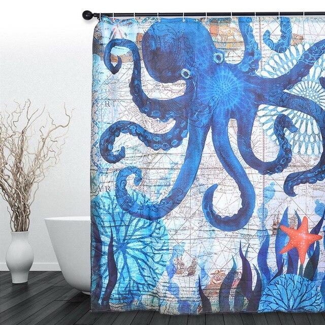 Cortina de ducha pulpo mapa vintage