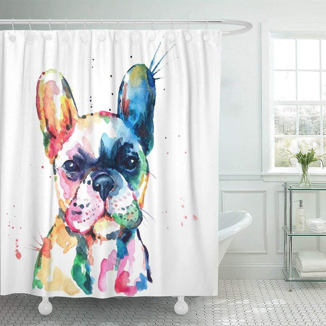 Cortina de ducha perro bulldog acuarela