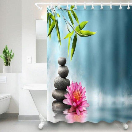 Cortina de Ducha Zen Piedras Bambú Azul
